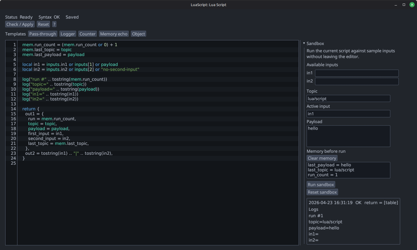 Lua scripts with a built-in sandbox